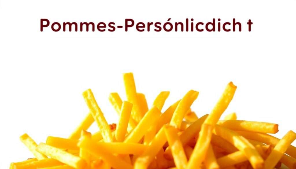 A vibrant and expressive depiction of a "Pommes-Persönlichkeit" (Fries Personality) against a minimalist backdrop. In the foreground, a meticulously rendered pile of golden, crispy fries, each one with its own distinct character - some tall and slender, others thick and wavy, representing the diverse personalities of fry-lovers. The fries are illuminated by a warm, natural light, casting soft shadows that add depth and dimensionality to the scene. In the middle ground, a simple white background allows the fries to take center stage, while the background fades into a soft, hazy gradient, focusing the viewer's attention on the captivating fry display. The overall mood is playful, whimsical, and inviting, capturing the essence of the "Pommes-Quiz" and the section "Welcher Pommes-Typ bist du?". A vibrant and expressive depiction of a "Pommes-Persönlichkeit" (Fries Personality) against a minimalist backdrop. In the foreground, a meticulously rendered pile of golden, crispy fries, each one with its own distinct character - some tall and slender, others thick and wavy, representing the diverse personalities of fry-lovers. The fries are illuminated by a warm, natural light, casting soft shadows that add depth and dimensionality to the scene. In the middle ground, a simple white background allows the fries to take center stage, while the background fades into a soft, hazy gradient, focusing the viewer's attention on the captivating fry display. The overall mood is playful, whimsical, and inviting, capturing the essence of the "Pommes-Quiz" and the section "Welcher Pommes-Typ bist du?".