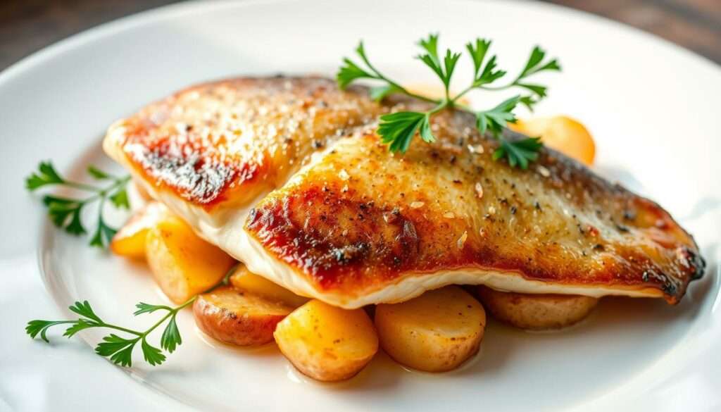 Anrichten von Forelle Müllerin Art Anrichten von Forelle Müllerin Art