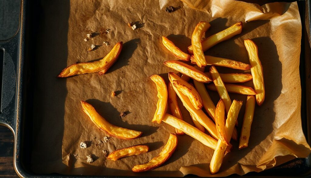 Backpapier und Rost für knusprige Pommes
