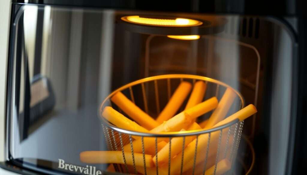 Drehkorb der Breville Halo Rotisserie mit Pommes in Bewegung Drehkorb der Breville Halo Rotisserie mit Pommes in Bewegung
