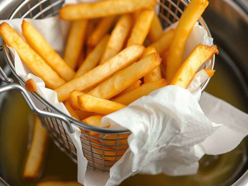 Fertige doppelt frittierte goldbraune Pommes Fertige doppelt frittierte goldbraune Pommes