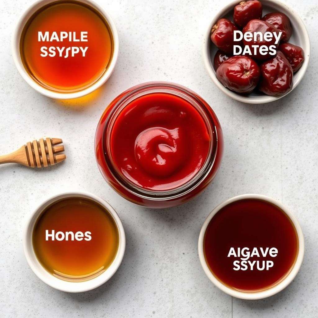 Ketchup mit verschiedenen natürlichen Süßungsmitteln Ketchup mit verschiedenen natürlichen Süßungsmitteln