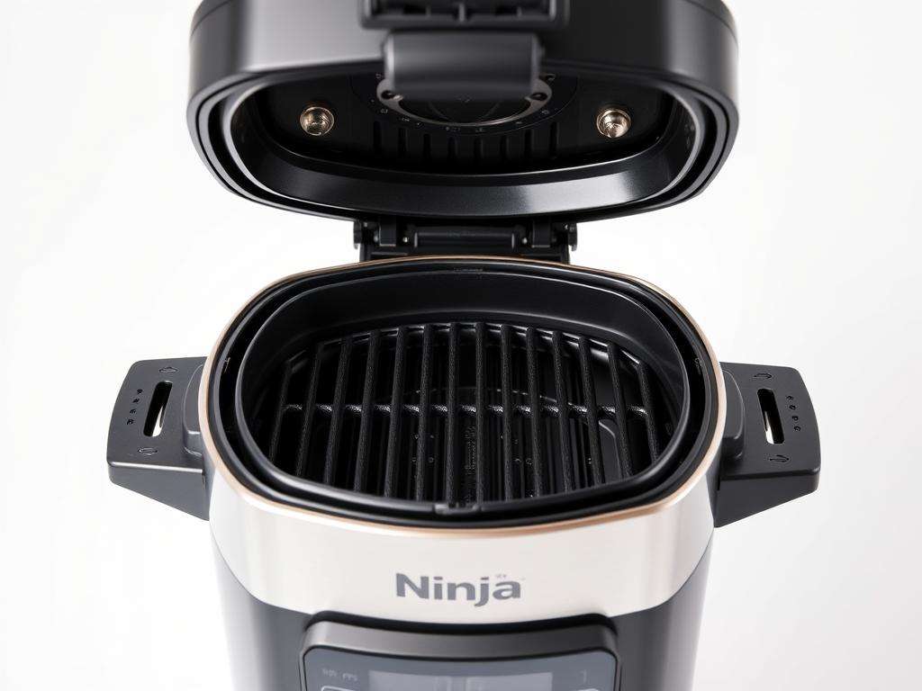 Ninja Foodi AG301EU mit aufgeklapptem Deckel und Grillrost Ninja Foodi AG301EU mit aufgeklapptem Deckel und Grillrost