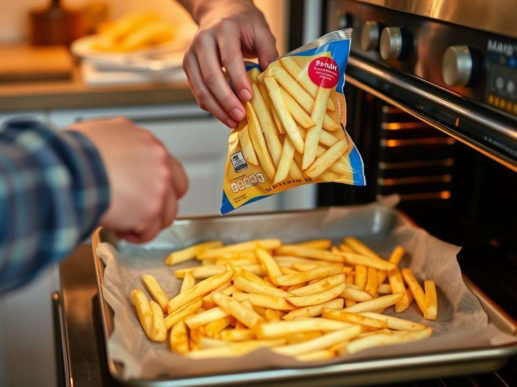 Pommes werden im Backofen zubereitet Pommes werden im Backofen zubereitet