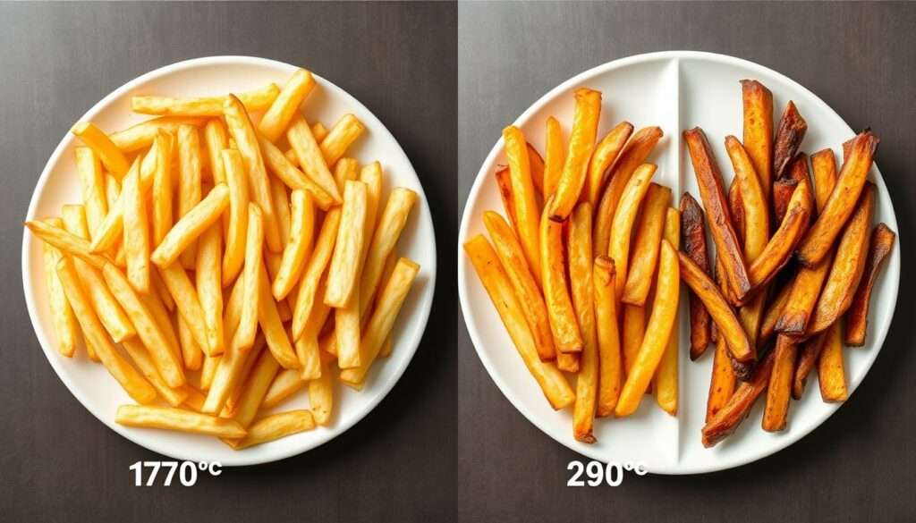 Vergleich von Pommes bei verschiedenen Heißluftfritteuse Temperaturen Vergleich von Pommes bei verschiedenen Heißluftfritteuse Temperaturen