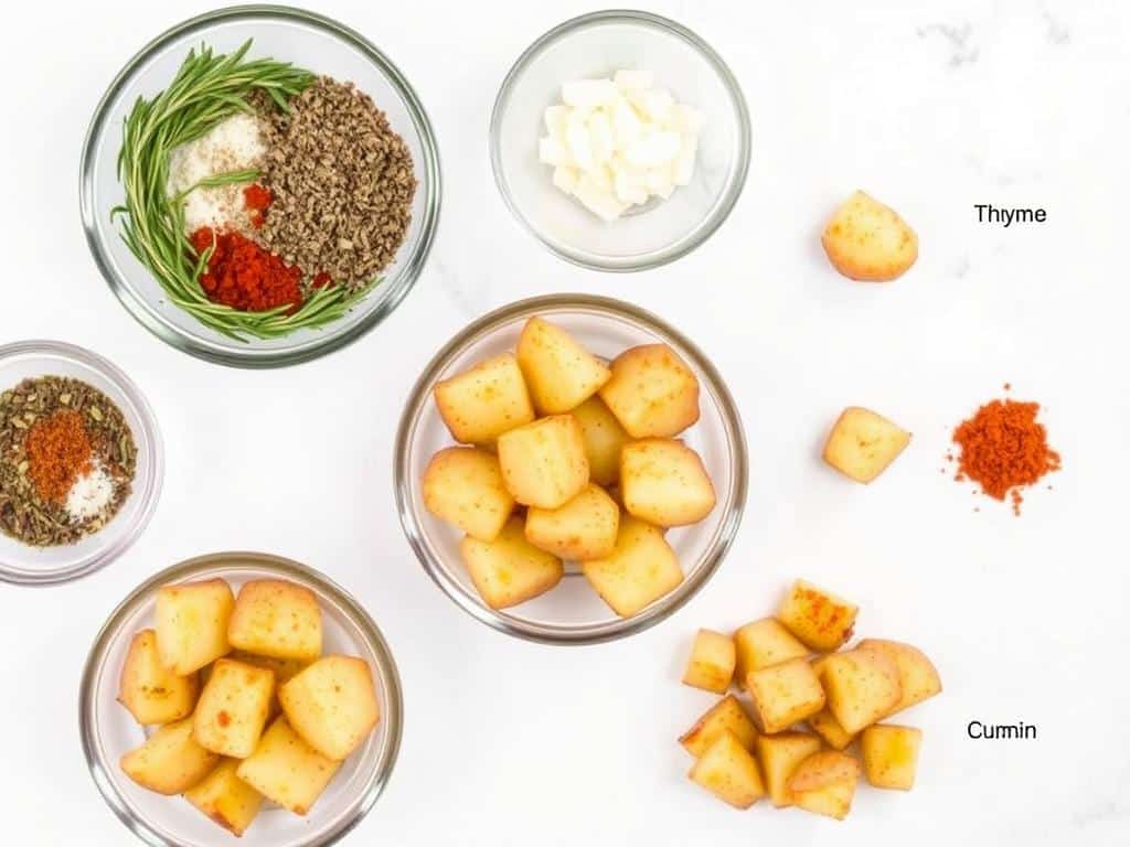 Verschiedene Gewürzvariationen für Bratkartoffeln im Airfryer Verschiedene Gewürzvariationen für Bratkartoffeln im Airfryer