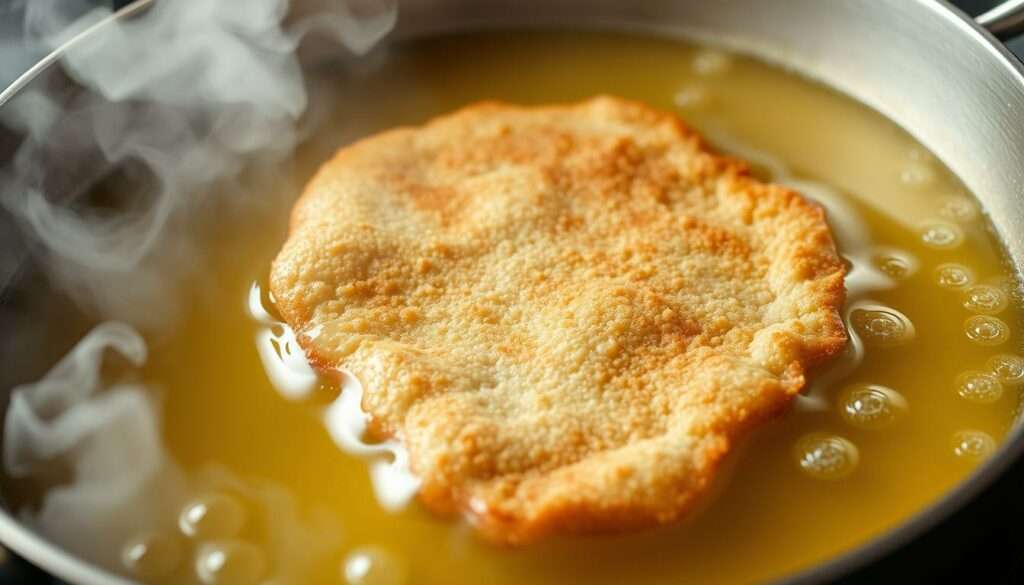 Wiener Schnitzel vom Kalb wird in Butterschmalz goldbraun gebacken Wiener Schnitzel vom Kalb wird in Butterschmalz goldbraun gebacken