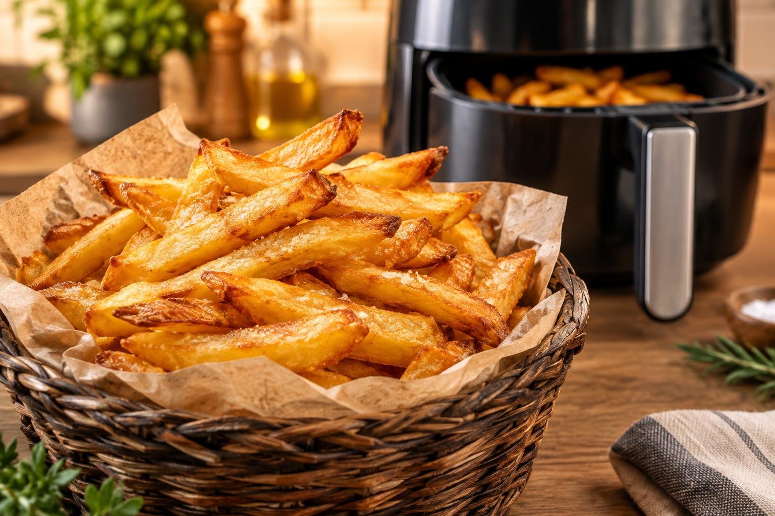 Titelbild zu Pommeszubereitung im Airfryer — Techniken und Rezeptanpassungen für knusprige Ergebnisse